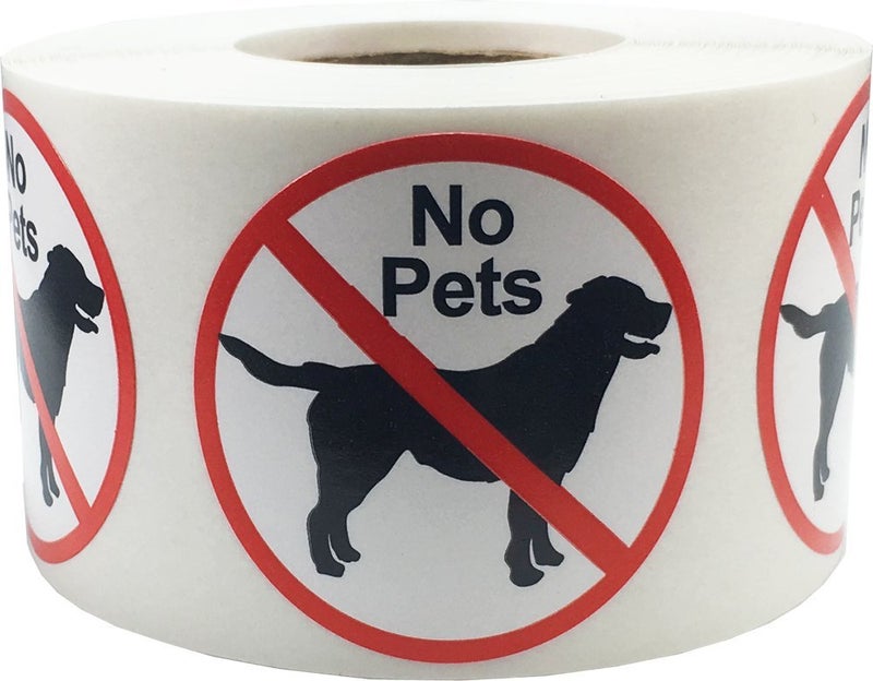 No Pets Allowed Labels 1 1/2 Inch Round Circle Dots 500 Adhesive Stickers